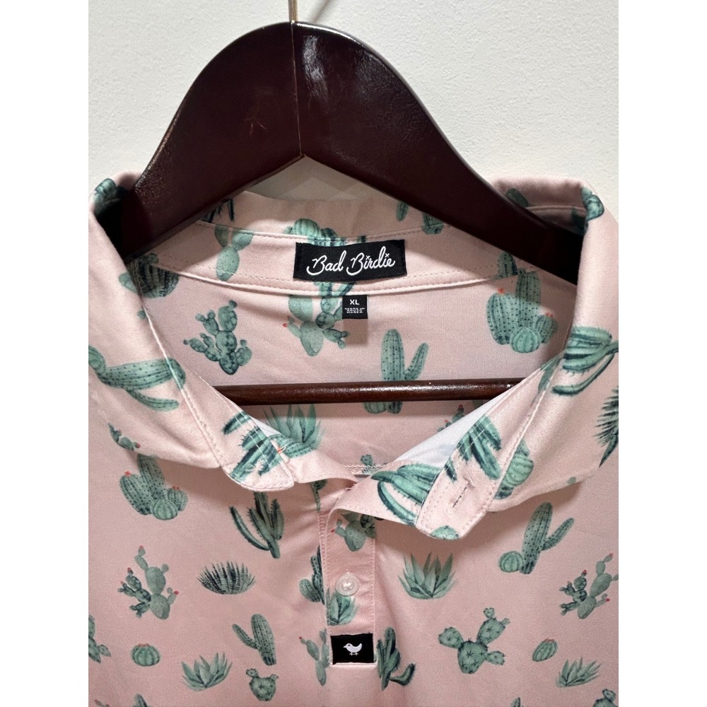 Bad Birdie Mens XL Pink Cactus Desert Print Golf Polo Performance Shirt - Picture 2 of 6